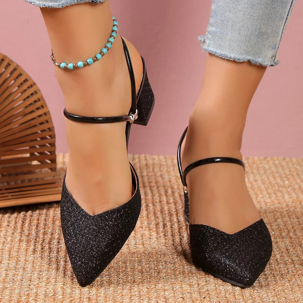 Damen Stilettos Pumps Gold Glitter