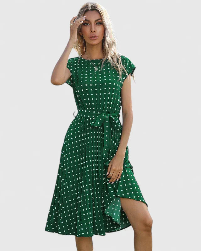 Damen Midikleid Kurzarm Faltenrock Elegант