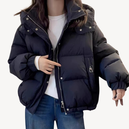Übergroße Damen Pufferjacke Warm mit Hochem Kragen