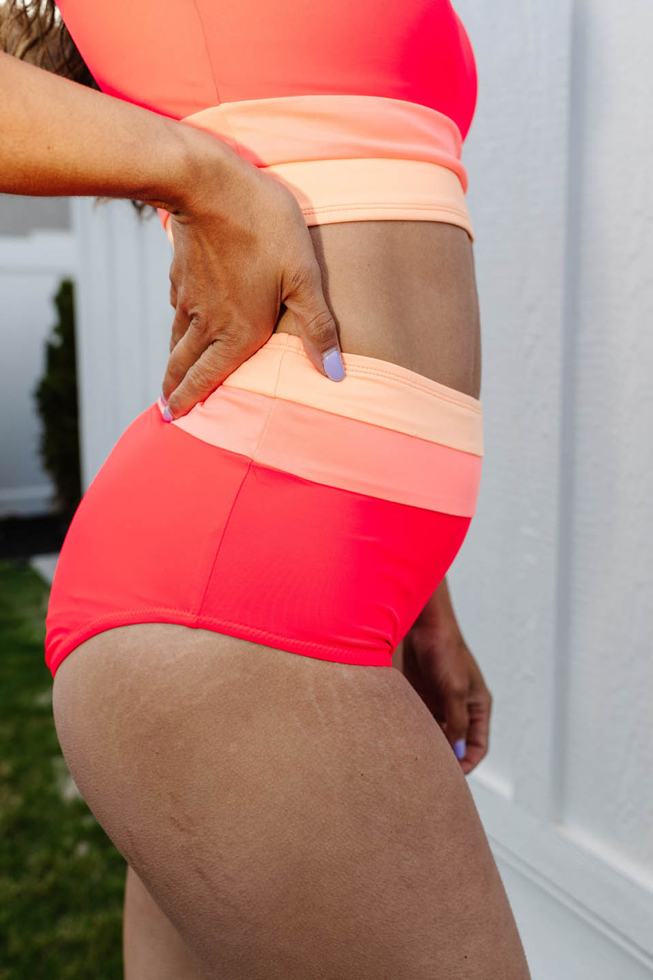 Bikini Set Hochtailliert Marine Farbblock Crop Top