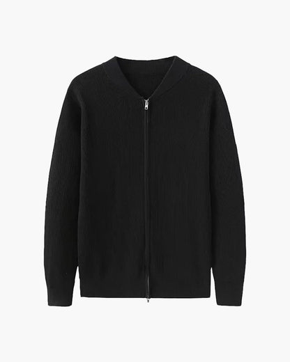 Herren Strickjacke Stehkragen Rippstrick Reißverschluss