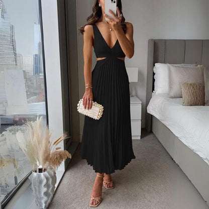 Midi Kleid V-Ausschnitt Ärmellos Twist Detail