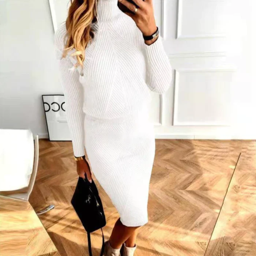Damen Sweaterkleid Bequem Stilvoll Midi Lang