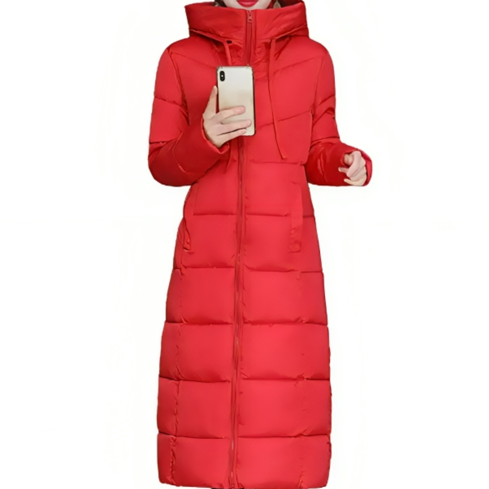 Lange Damenwinterjacke Gewattet Warm Mit Kapuze