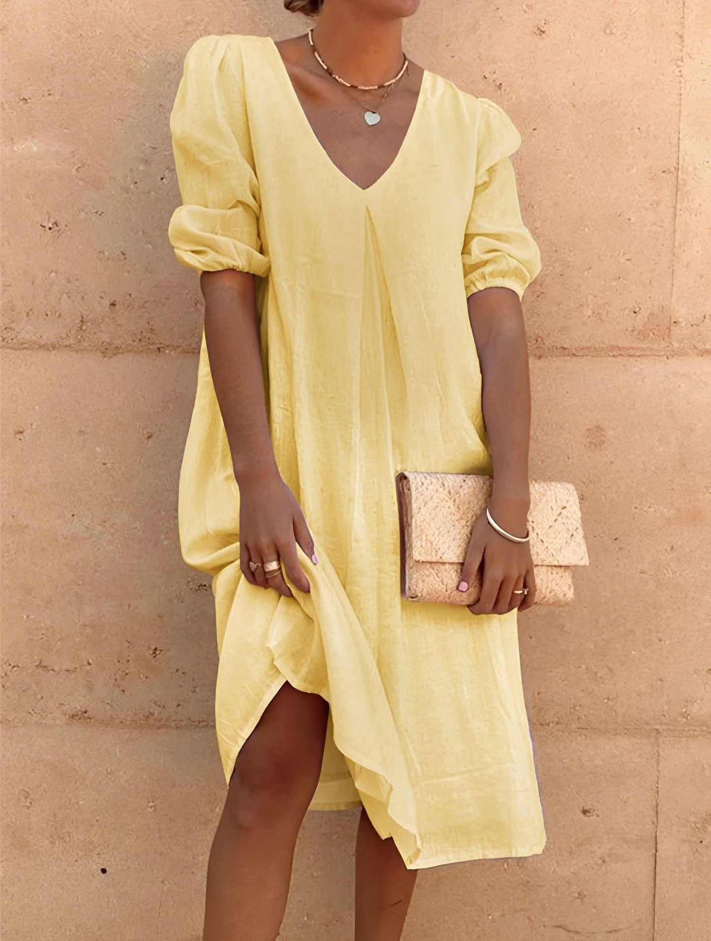 Lässiges Damen Midikleid Locker Geschnitten Sommerkleid