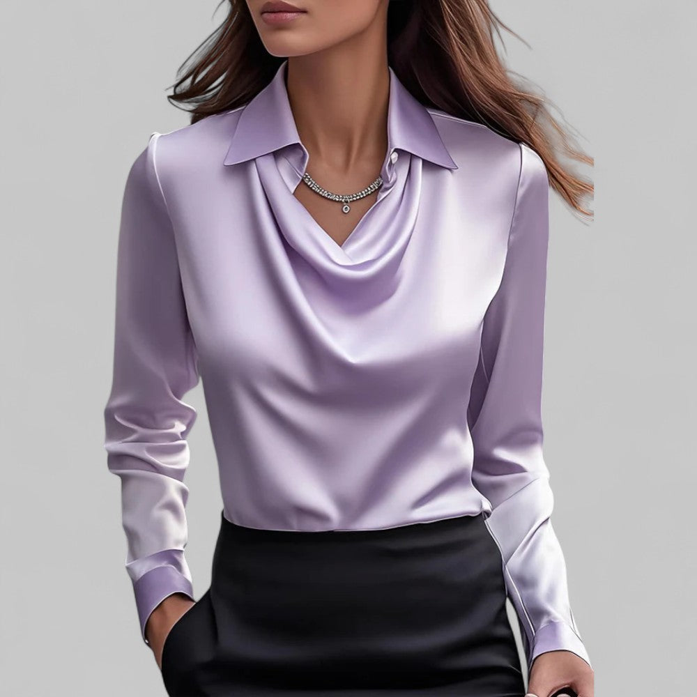 Damenbluse Satin Wasserfallausschnitt Elegant Frauen