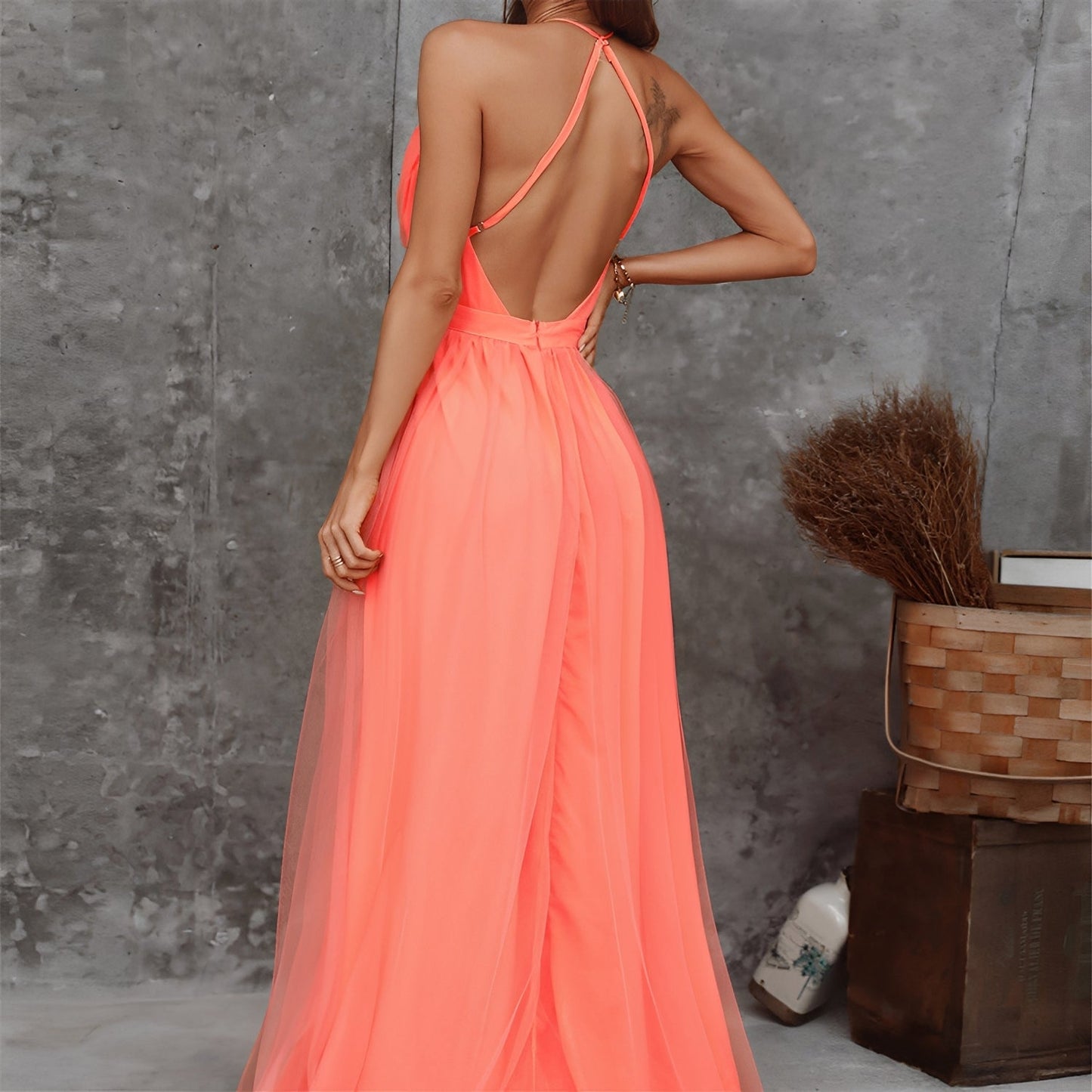 Elegantes Damenkleid Lang V-Ausschnitt Abendkleid