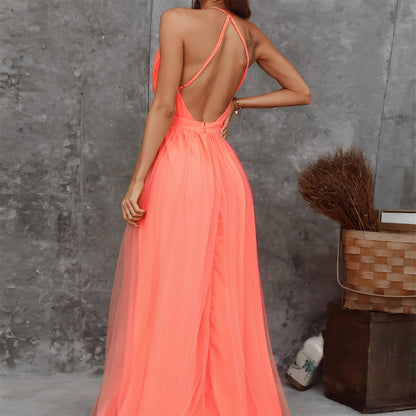 Elegantes Damenkleid Lang V-Ausschnitt Abendkleid