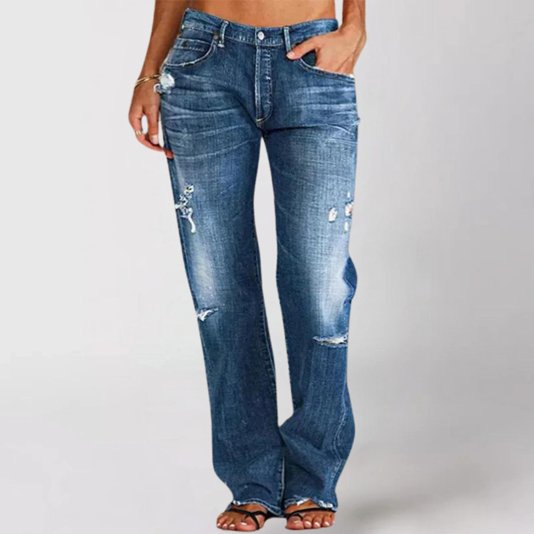 Damen High-Waist Jeans Destroyed Straight Fit