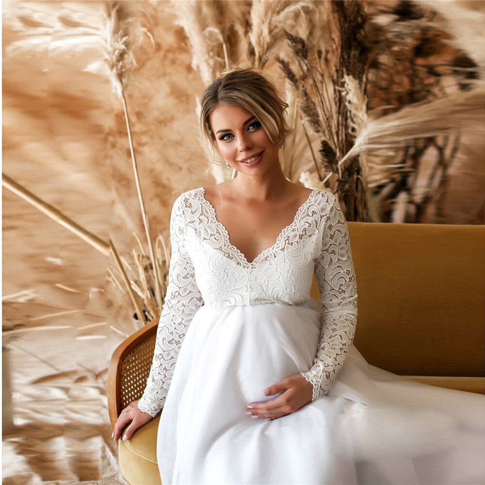 Schwangere Maxikleid Elegant Spitze Lang
