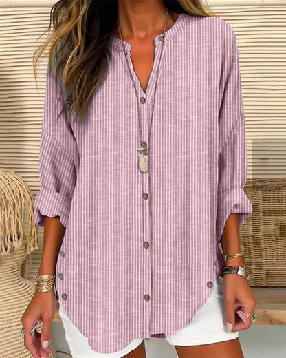 Damenbluse Gestreift Lockere Hemdbluse mit Knöpfen