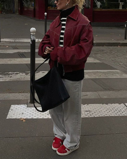 Extra Große Lederjacke Übergroß Schnitt