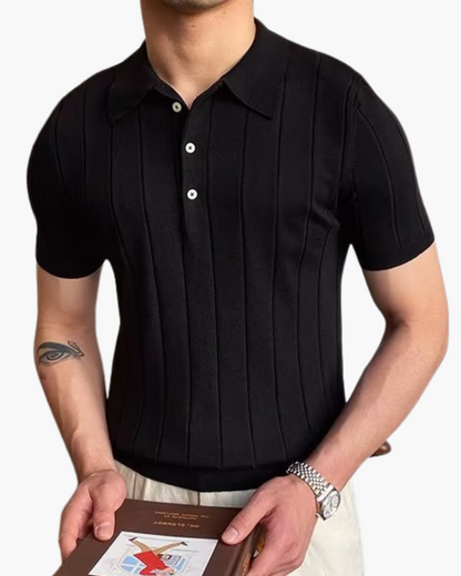 Herren Poloshirt Slim Fit Strick Muster Business Casual