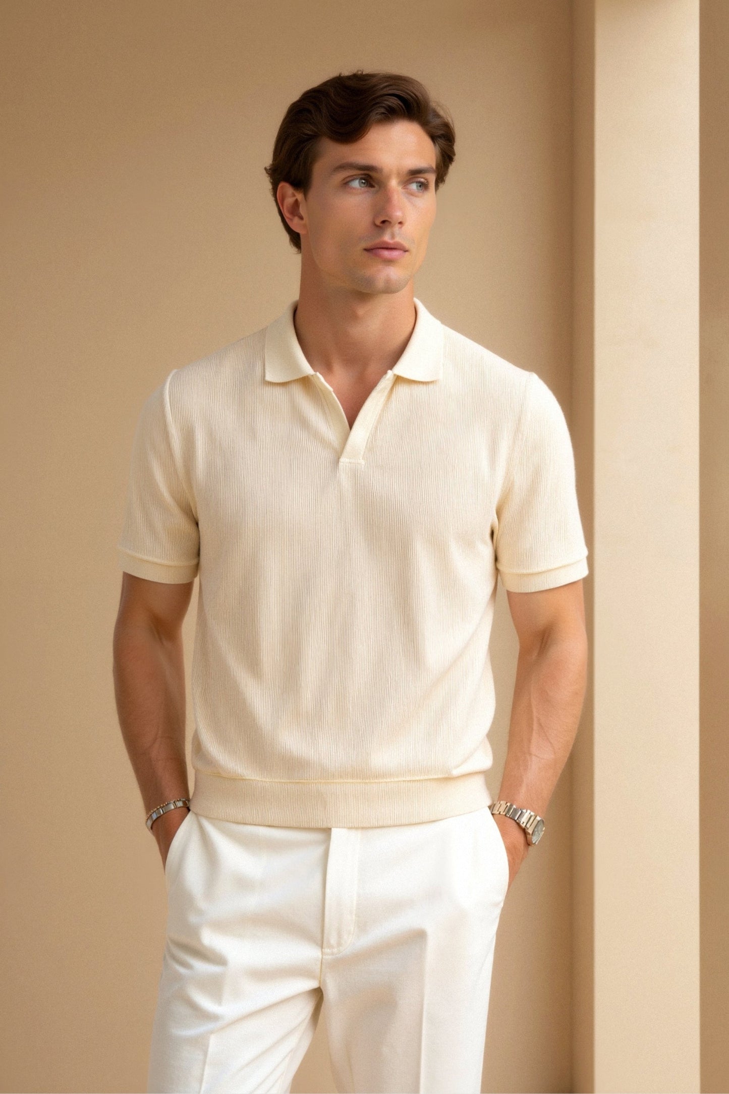 Herren Poloshirt Beige Elegantes Zeitloses Design - BerlinGlamour