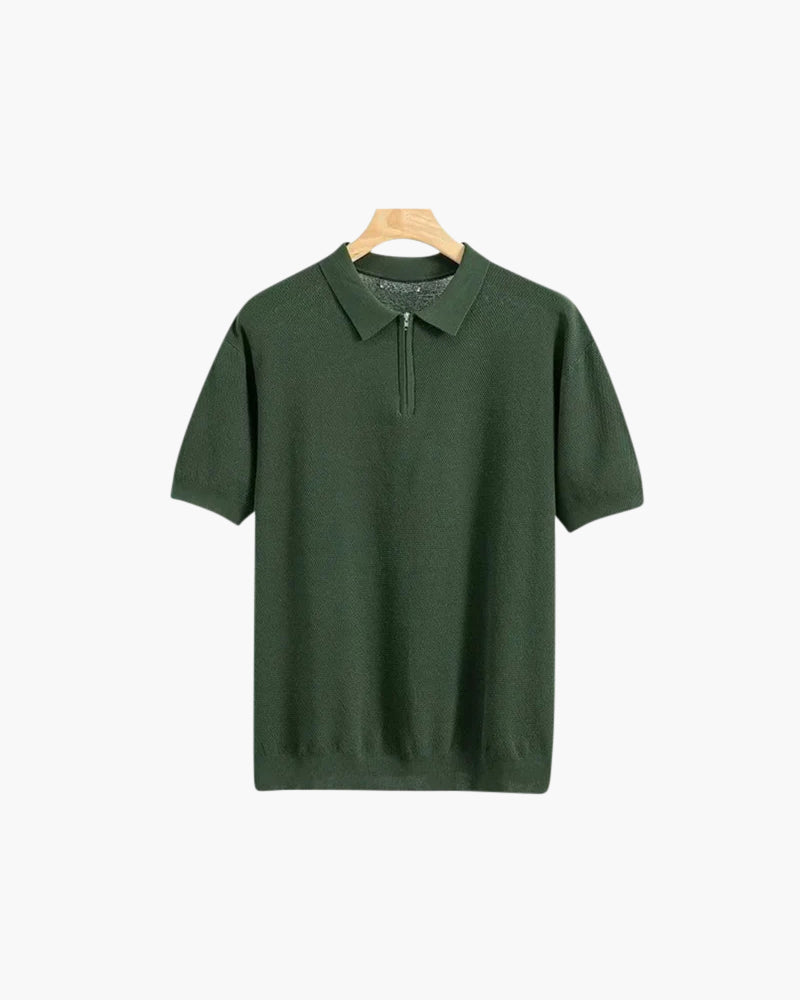 Herren Poloshirt Kurzarm Halbzipp Reißverschluss Strick