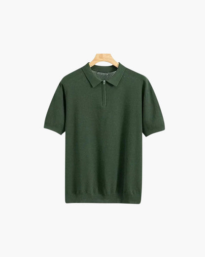 Herren Poloshirt Kurzarm Halbzipp Reißverschluss Strick