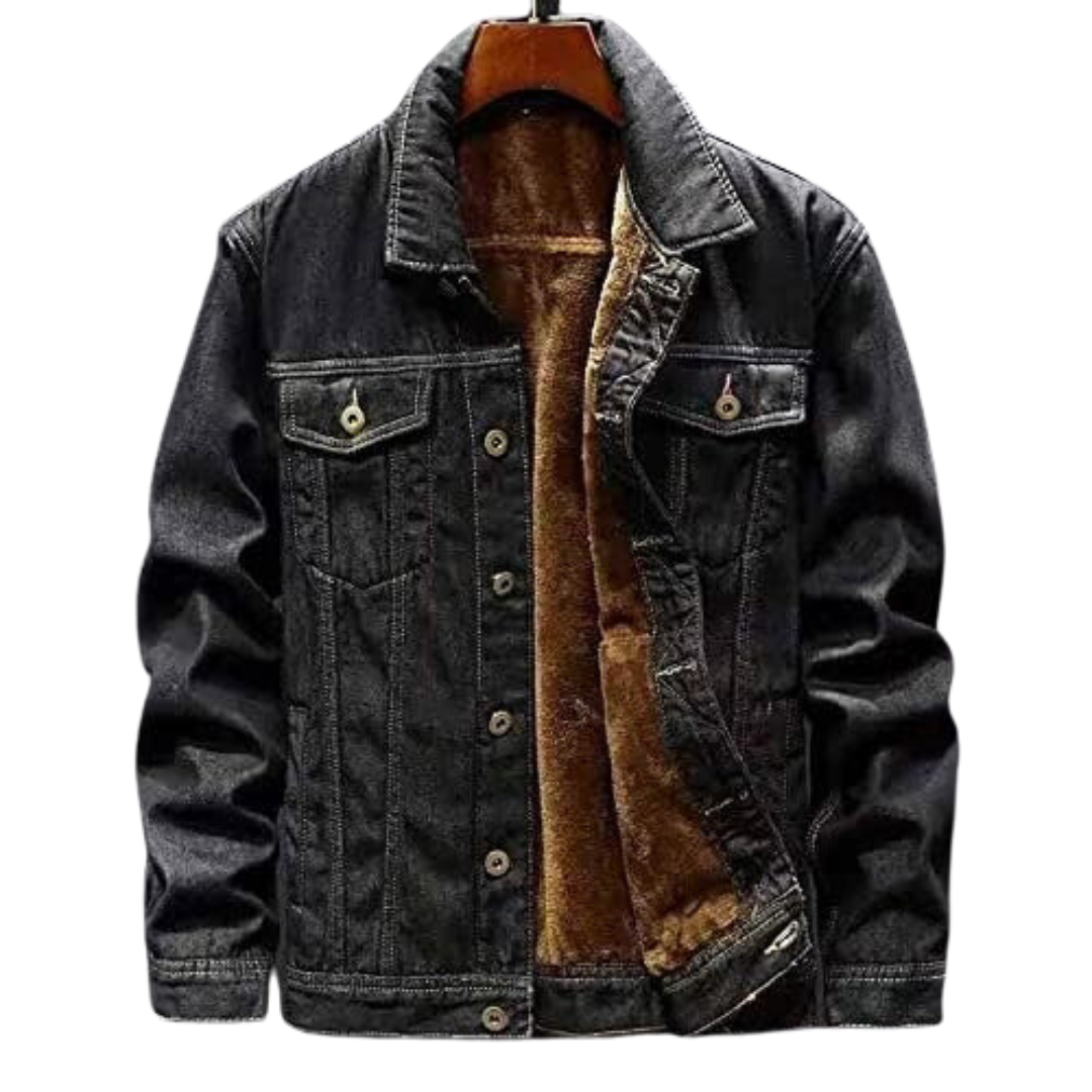 Herren Jeansjacke Winter Stilvoll Schwarz