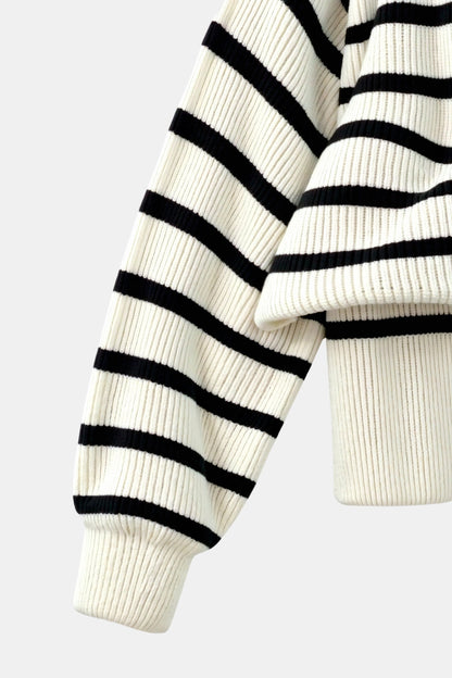 Damenpullover Streifen Reißverschluss Kragen Modern
