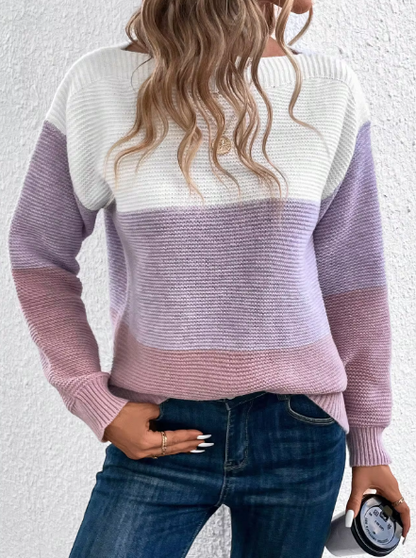 Elegante Patchwork Pullover Damen Modern Dreifarbig
