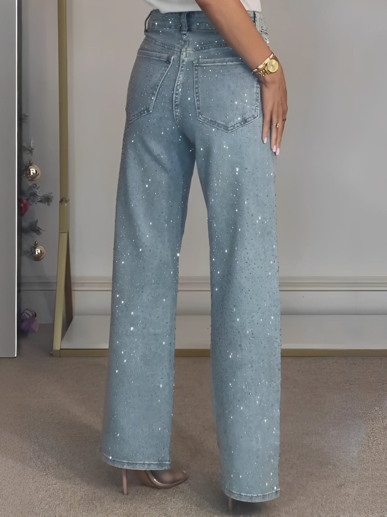Glitzerjeans Damen Hochwertig Hohe Taille Glitzer Effekt