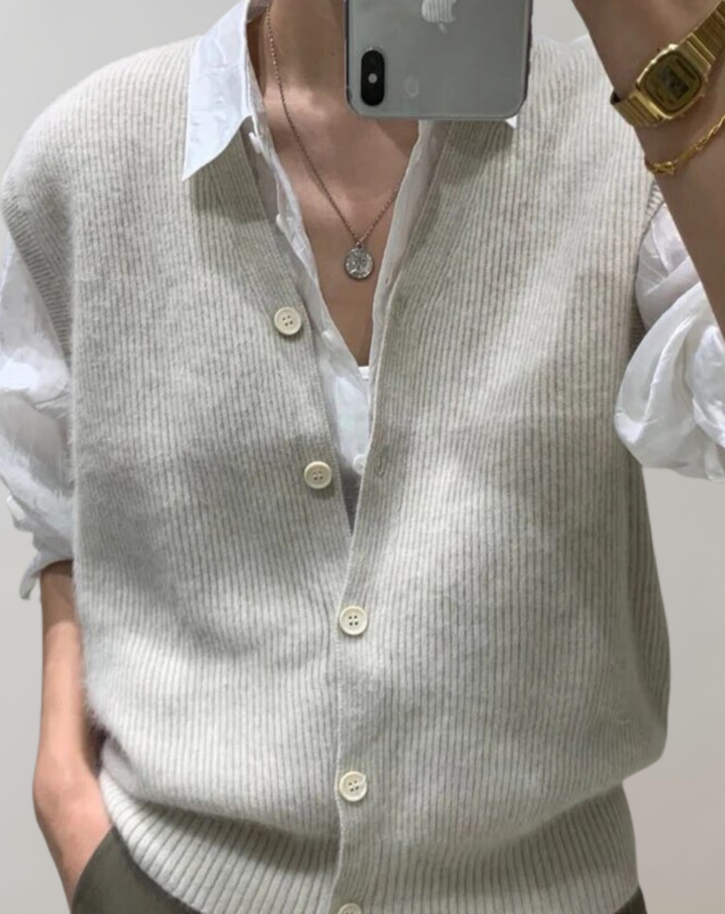 Lässige Strickweste Mit Knöpfen Modern Frauen
