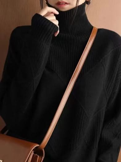 Rollkragenpullover 3D Rhombus Muster Modern