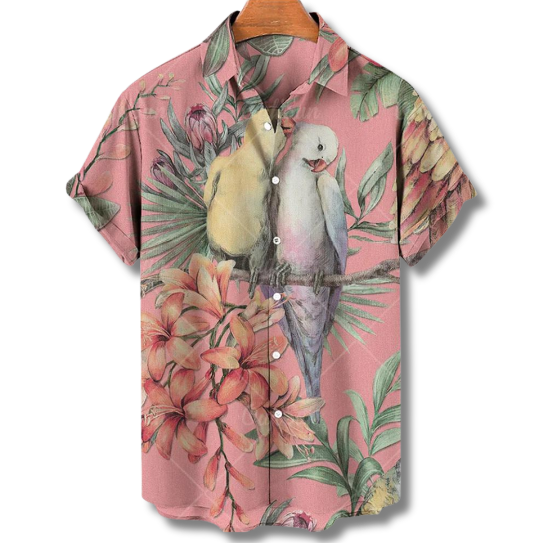 Hawaiihemd Kurzarm Flamenco Blumen Print Sommer