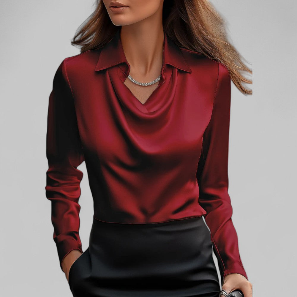 Damenbluse Satin Wasserfallausschnitt Elegant Frauen
