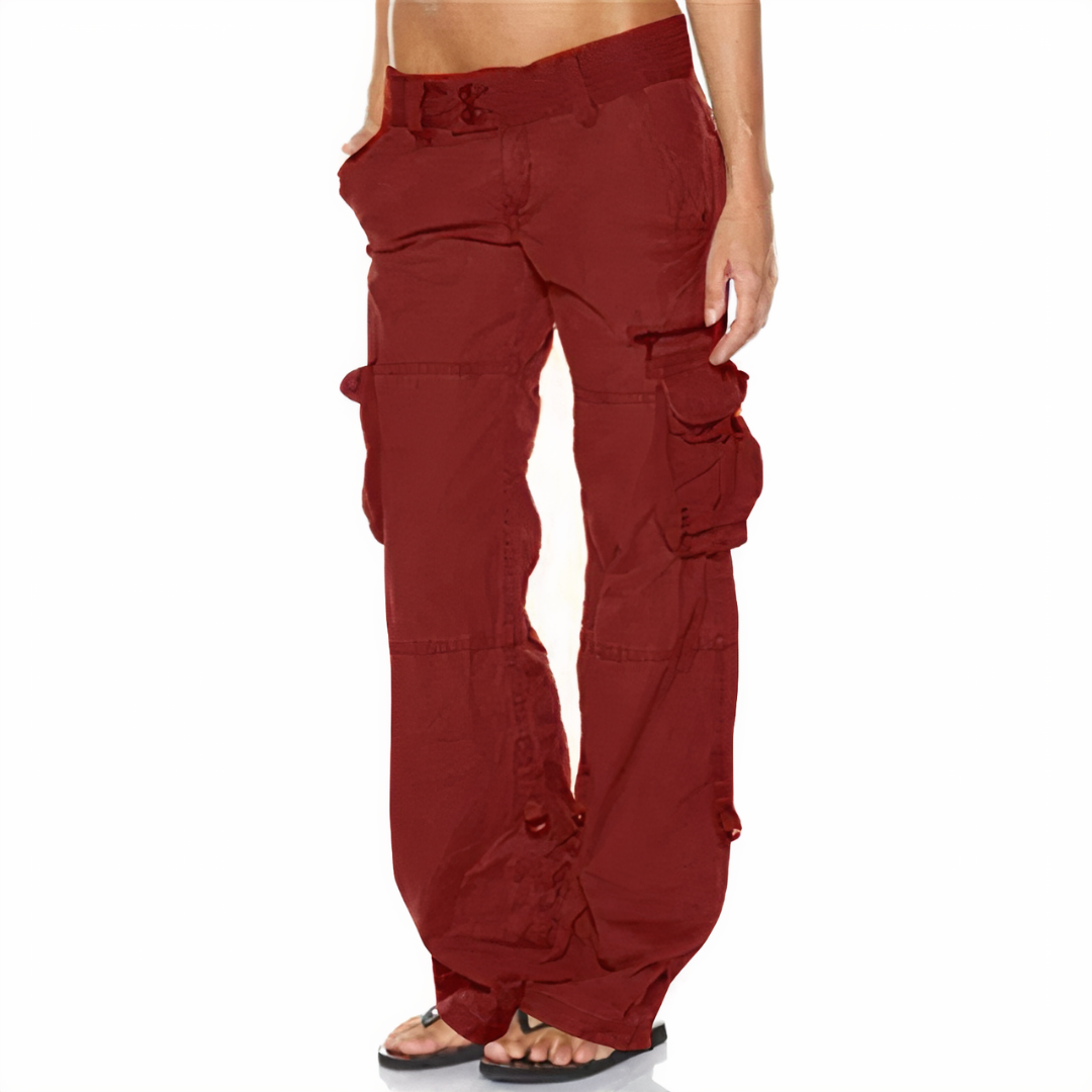 Damen Cargo Hose Lang Bequem Schwarz