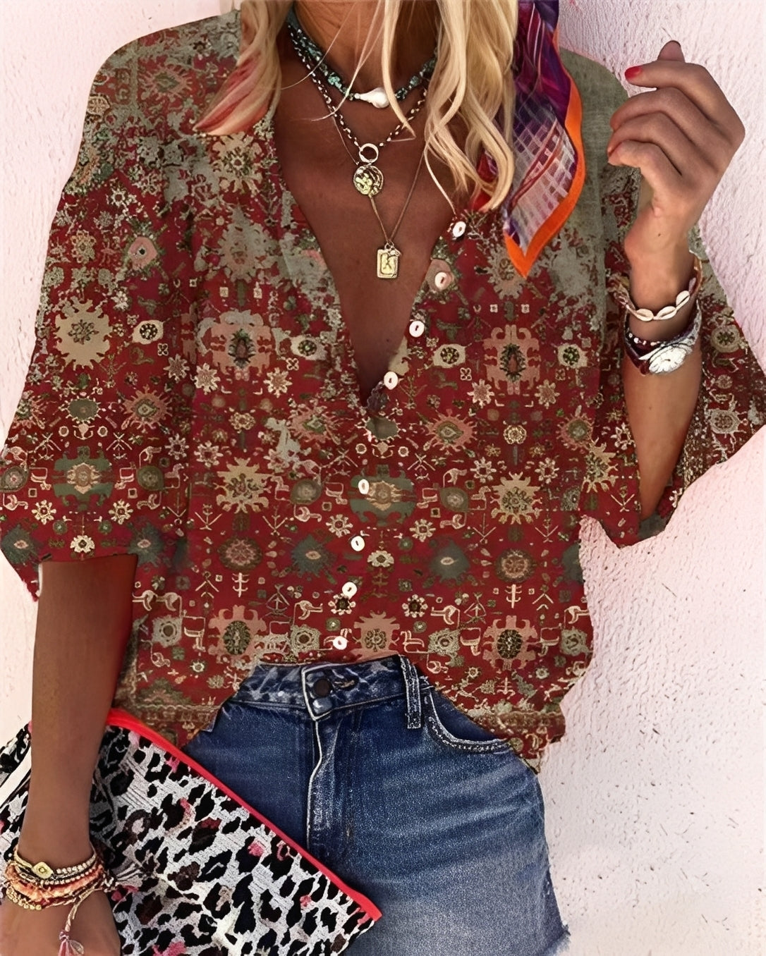 Damenbluse Blumenprint Lockere Passform Modern