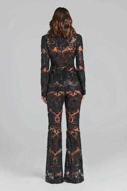 Glamour Anzug Damen Pailletten Blazer Hose Set