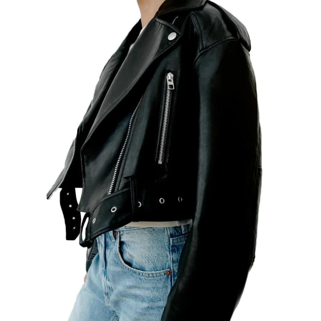 Lederjacke Damen Slim Fit Schwarz Modern