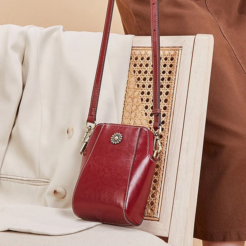 Leder Umhängetasche Elegante Damenhandtasche Schwarz
