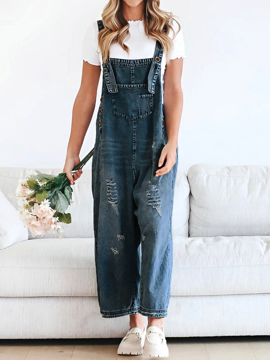 Damen Overall Denim Lockere Bequem Stilvoll