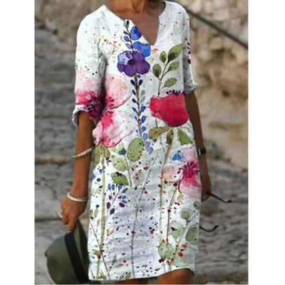 Damen Langarm Shift Kleid Abstrakt Modern
