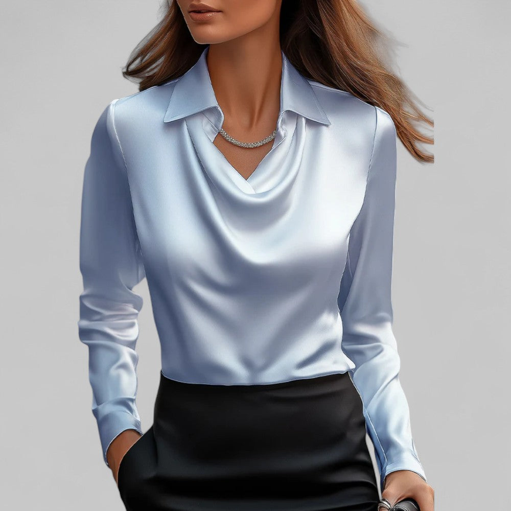 Damenbluse Satin Wasserfallausschnitt Elegant Frauen