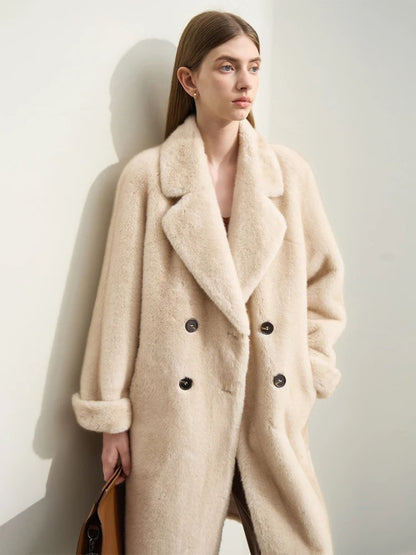 Beiger Wollmantel Winter Doppelt Öffnung Damen