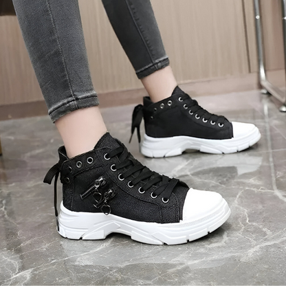 Damen Sneaker High-Top Jeansblau Reißverschluss Schuhe