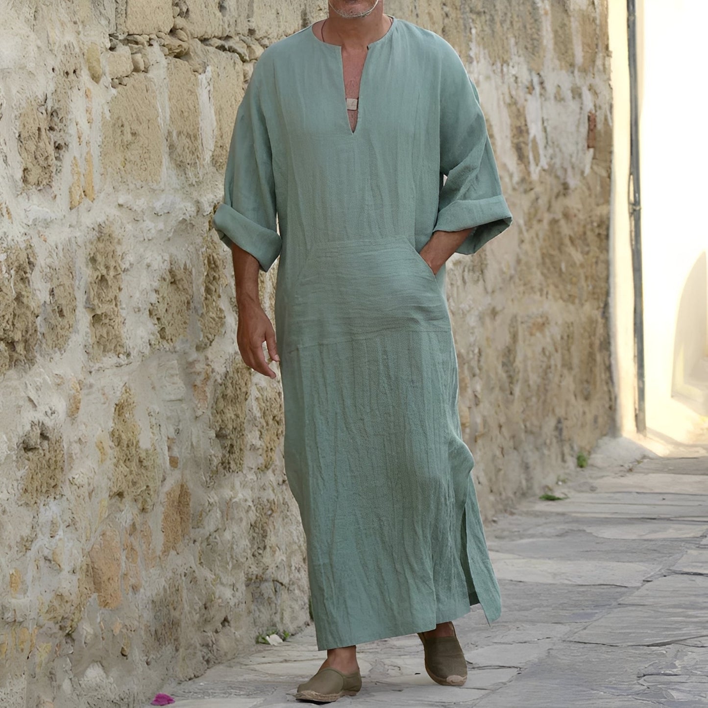 Herren Langhemd Kleid mit Schlitz Elegantes Oversized Design