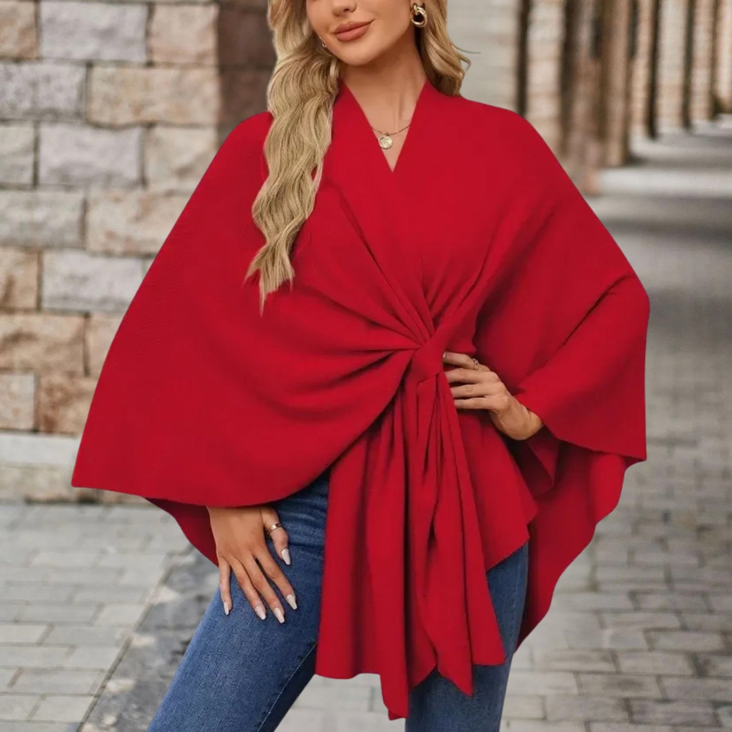 Damen Oberteil Cape Style mit Vordere Knoten Detail