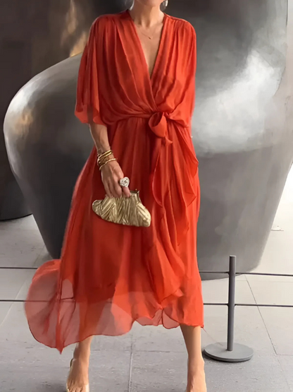 Elegante Wickelkleider Damen Midi Länge Zeitlos