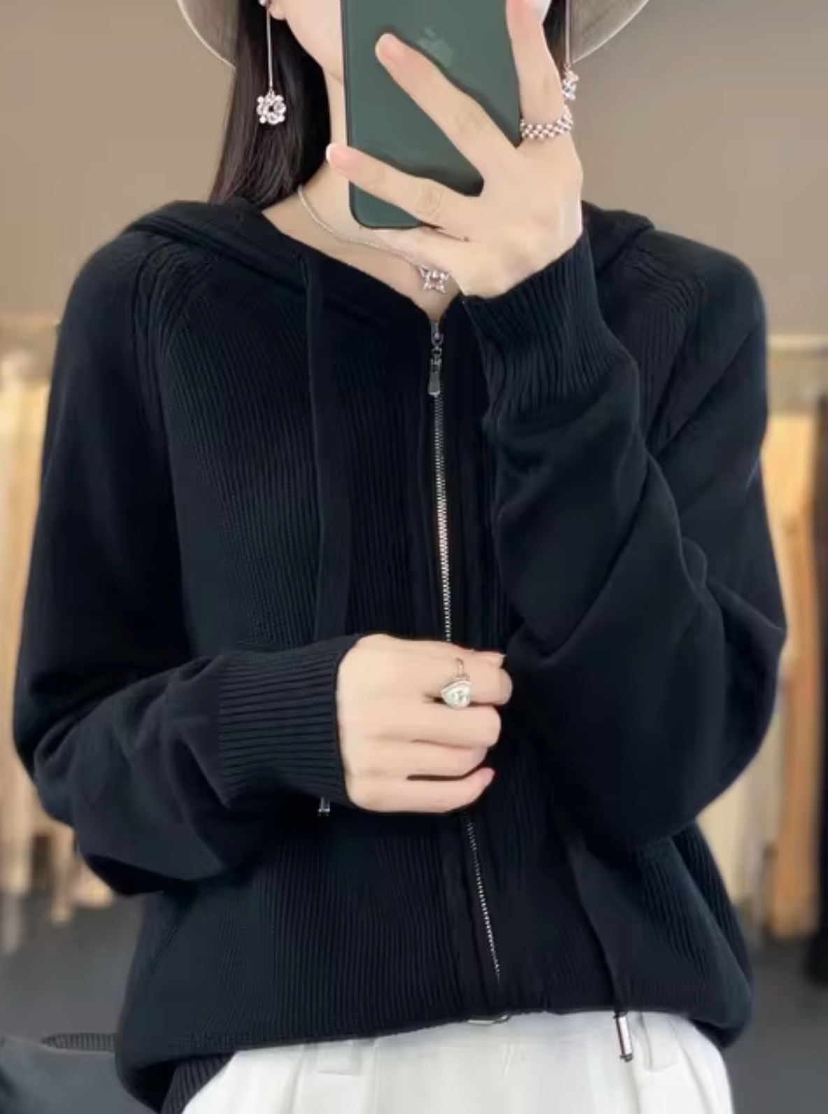 Strickjacke mit Kapuze Damen Warm