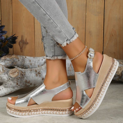 Plattform-Sandalen Jute Damen Schuhe Sommer