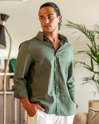 Herren Leinenhemd Langarm Leicht Sommerweiß