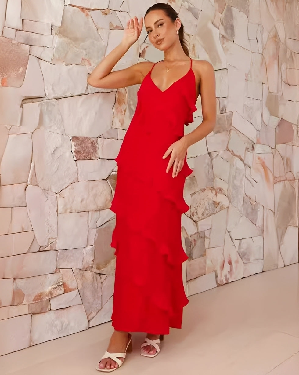 Maxikleid Damen Neckholder Kleid Lang Fließend