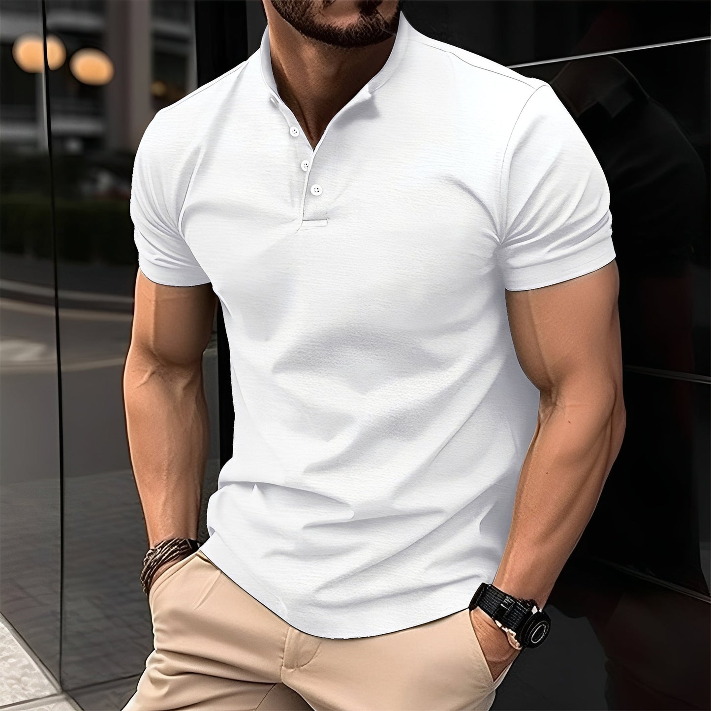 Herren Poloshirt Casual Knöpfe Baumwolle