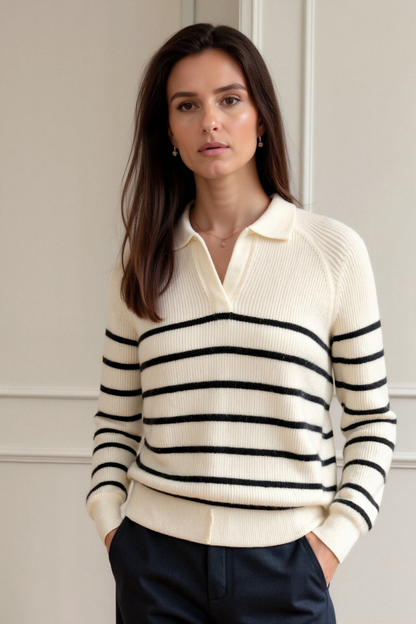 Gestreifte Pullover Mit Kragen Warm Modern