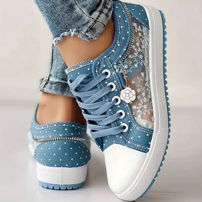 Sneaker Damen Blumen Stickerei Mesh Atmungsaktiv