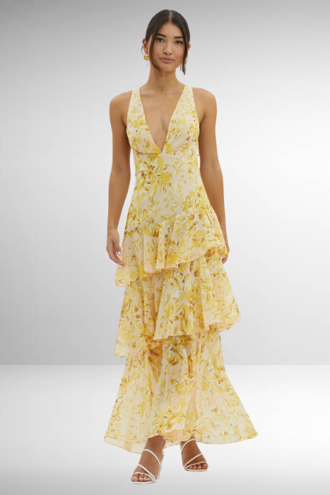 Damen Maxikleid Geblümt Elegantes Sommerkleid
