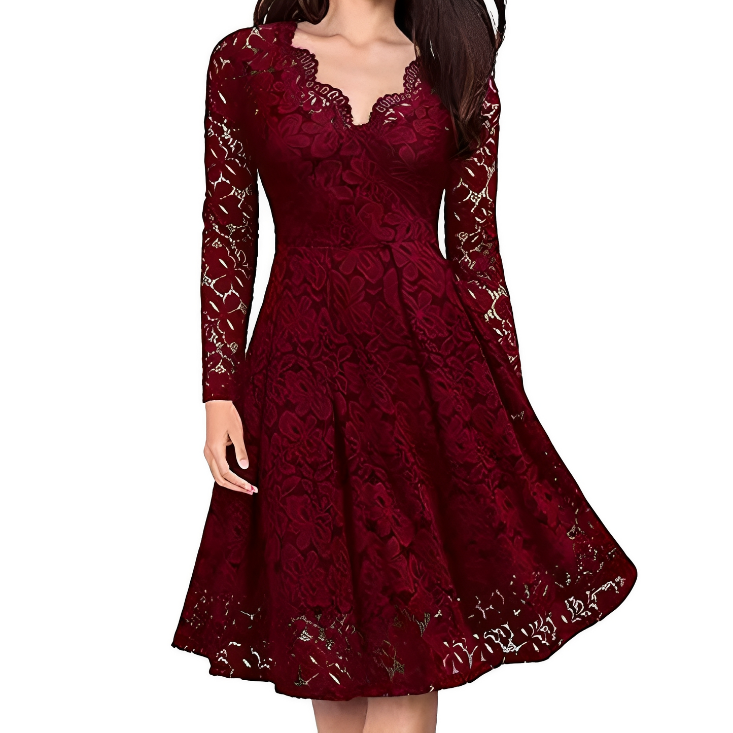 Elegantes Damenkleid Langärmlig V-Ausschnitt Modern